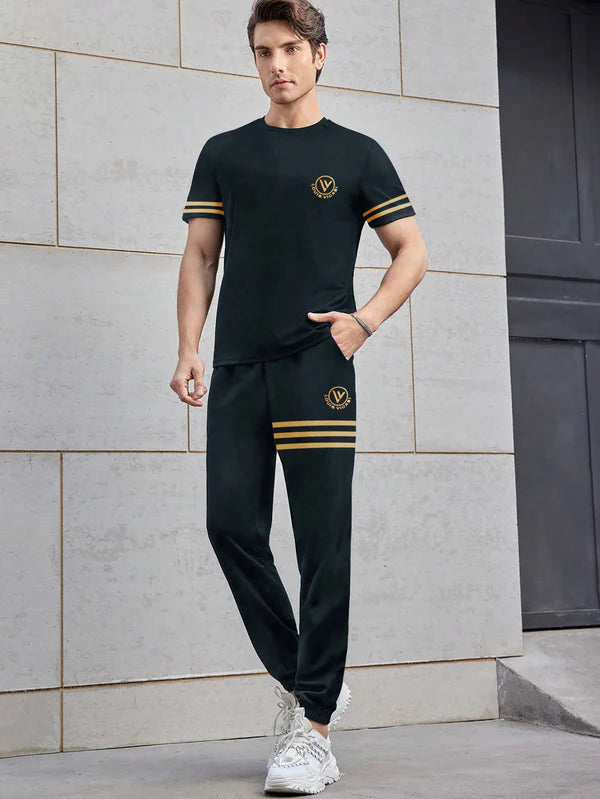 Summer Wear Tracksuit For Men-Dark Navy-Orange