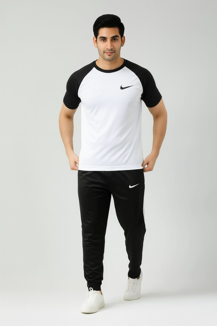 Nik White-Black Combination Tracksuit-For Summer