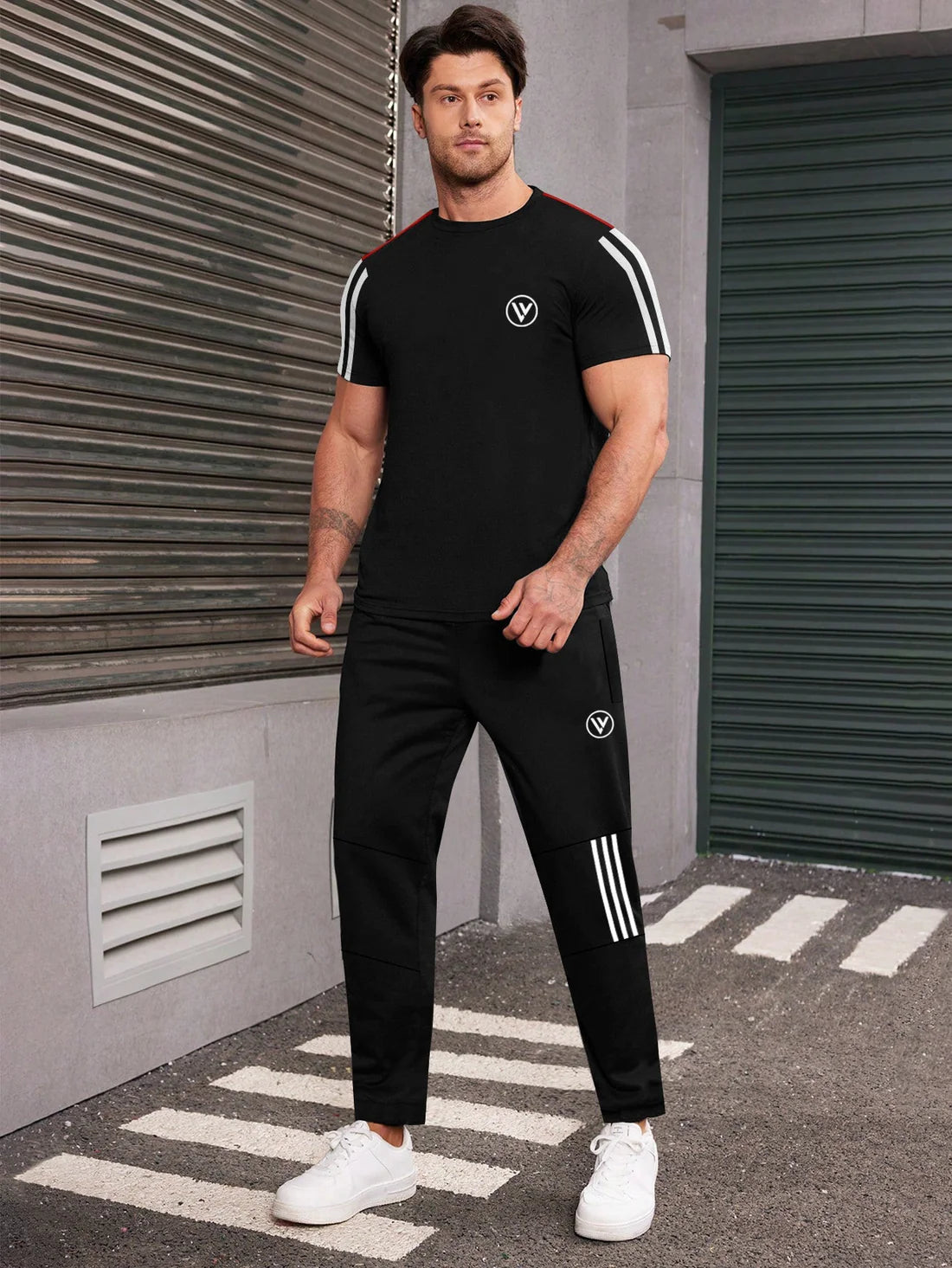 Black Active Wear Tracksuit For Men By Fit