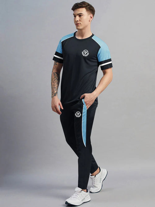 Active Wear Tracksuit For Men-Navy with Sky Pannels