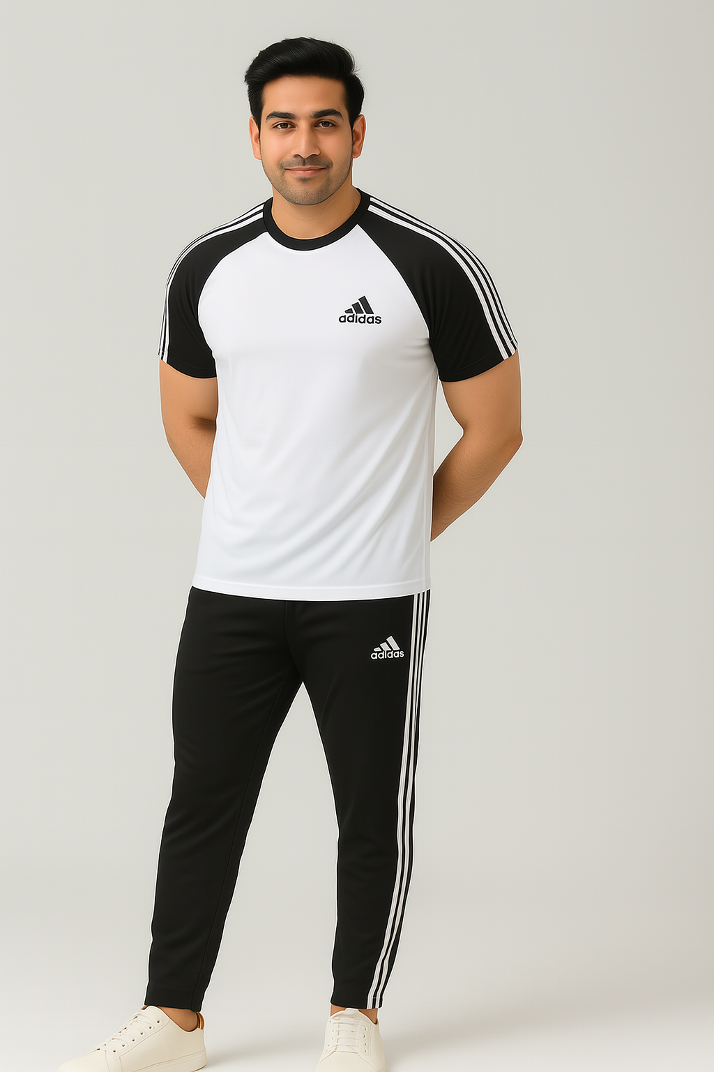 Adi White-Black Combination Tracksuit-For Summer