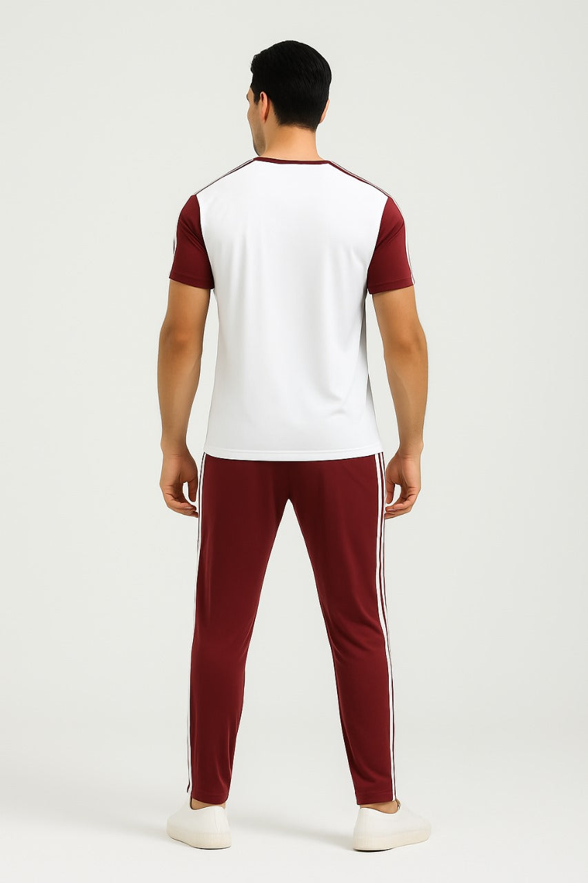 Adi White & Mehroon Summer Fit Tracksuit