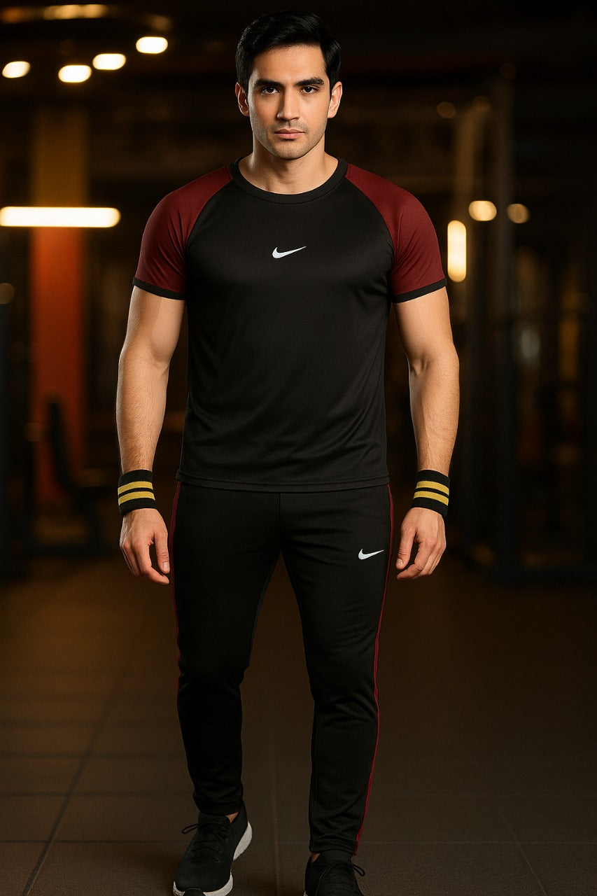 Drifit Nik Mehron-Black Combination Tracksuit-For Summer