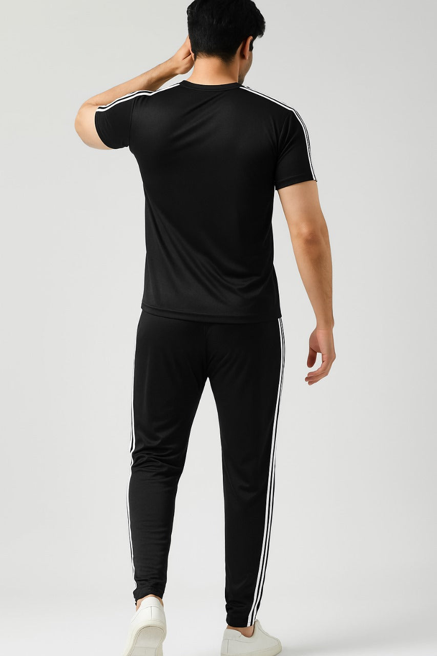 Drifit Black With White Strips Tracksuit-For Summer