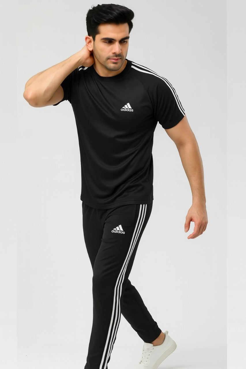 Drifit Black With White Strips Tracksuit-For Summer