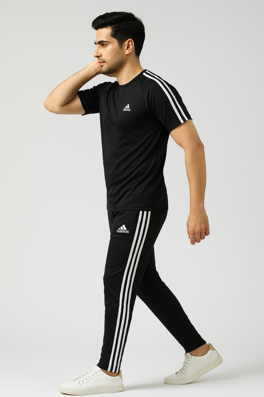 Drifit Black With White Strips Tracksuit-For Summer