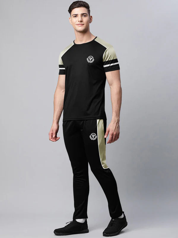 Summer Tracksuit For Men-Black with Grey Pannels