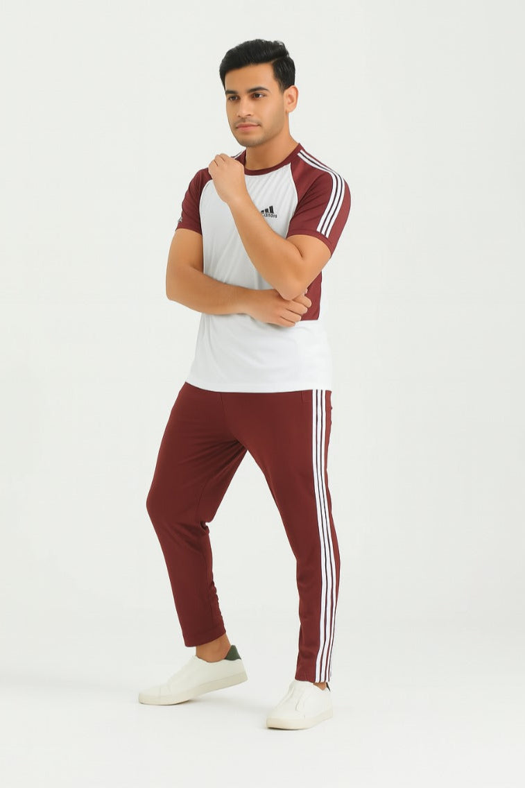 Adi White & Mehroon Summer Fit Tracksuit